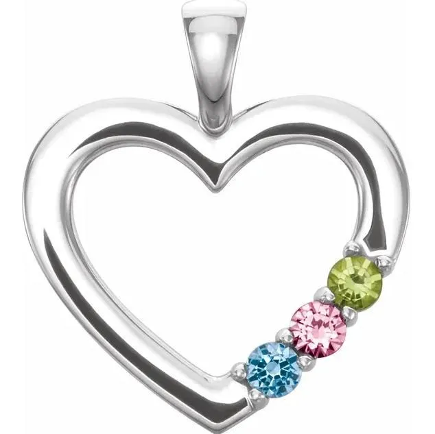 3Stone Family Heart Pendant Fire Brilliance Necklaces