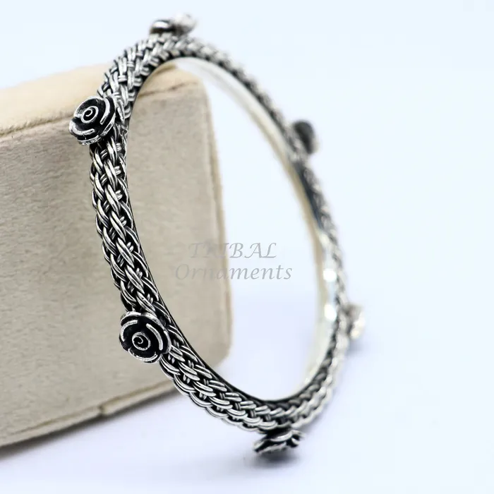 925 sterling silver handmade Vintage design ethnic flower bangle bracelet tribal jewelry best bride belly dance ethnic jewelry nsk509 TRIBAL ORNAMENTS Bracelets
