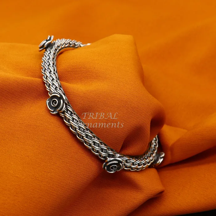 925 sterling silver handmade Vintage design ethnic flower bangle bracelet tribal jewelry best bride belly dance ethnic jewelry nsk509 TRIBAL ORNAMENTS Bracelets