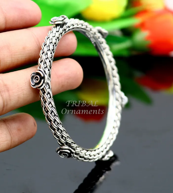 925 sterling silver handmade Vintage design ethnic flower bangle bracelet tribal jewelry best bride belly dance ethnic jewelry nsk509 TRIBAL ORNAMENTS Bracelets