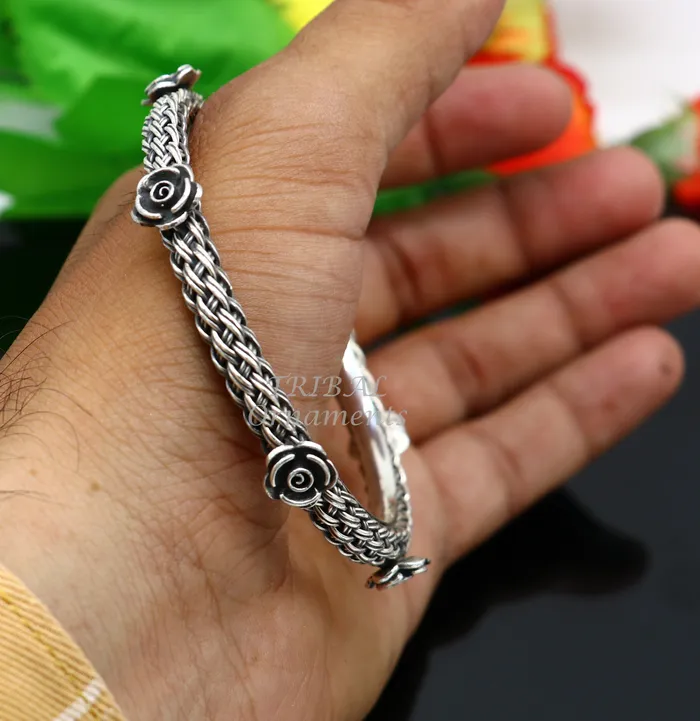 925 sterling silver handmade Vintage design ethnic flower bangle bracelet tribal jewelry best bride belly dance ethnic jewelry nsk509 TRIBAL ORNAMENTS Bracelets