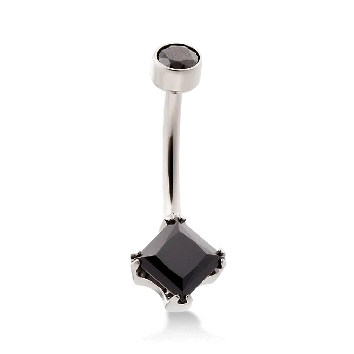 Anatometal Rings Princess Cut Navel Curve Black CZ