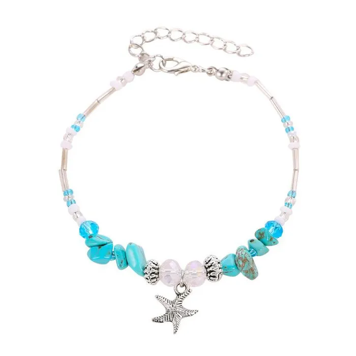 Bracelets 01 B1084 Silver Turquoise Crackle Stone Starfish Bead Bracelet