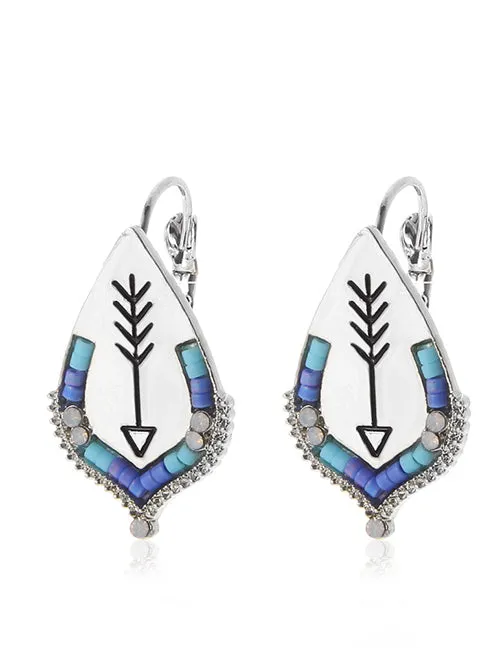 E1622 Silver Leaf Blue Bead Earrings 02 Earrings