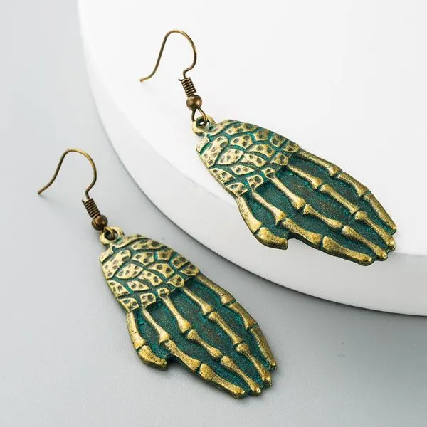 Earrings 01 E1214 Ancient Bronze Skeleton Hands Earrings