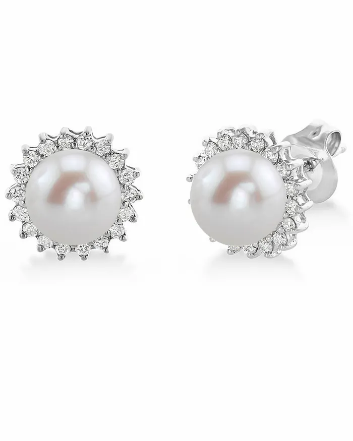 Earrings spt Freshwater Pearl Diamond Halo Stud Earrings