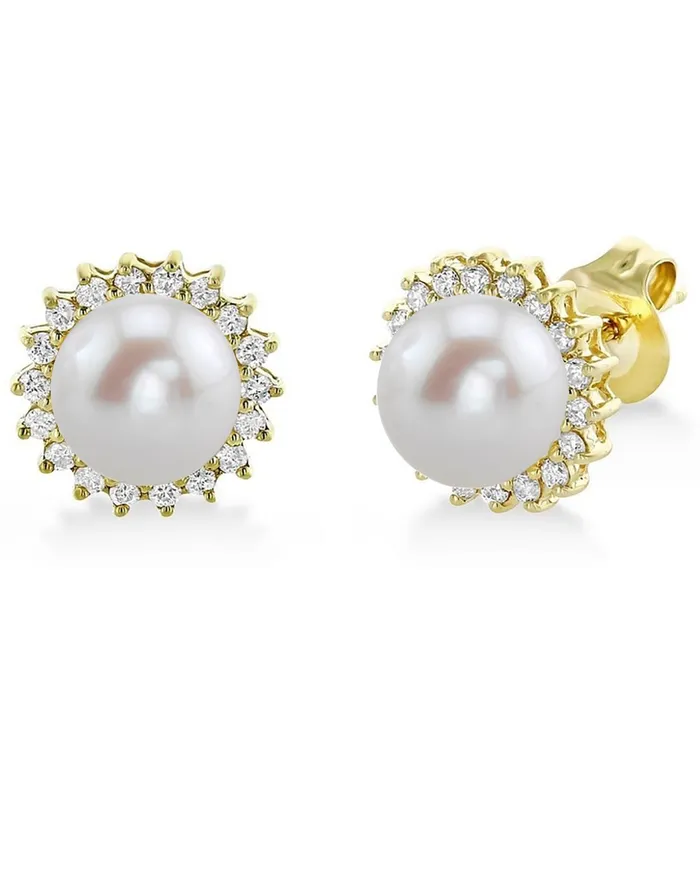 Earrings spt Freshwater Pearl Diamond Halo Stud Earrings