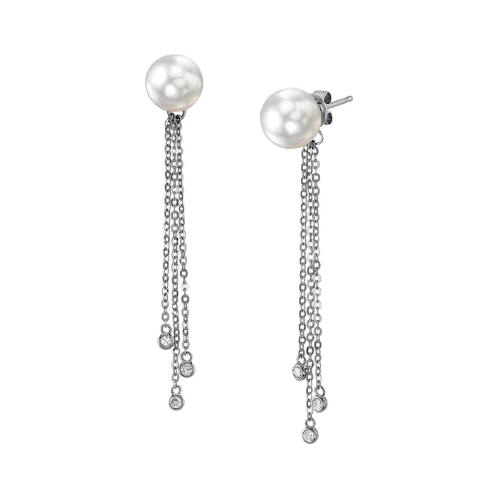 Earrings spt Freshwater Pearl Diamond Tear Earrings