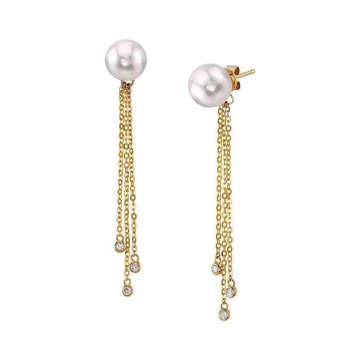 Earrings spt Freshwater Pearl Diamond Tear Earrings