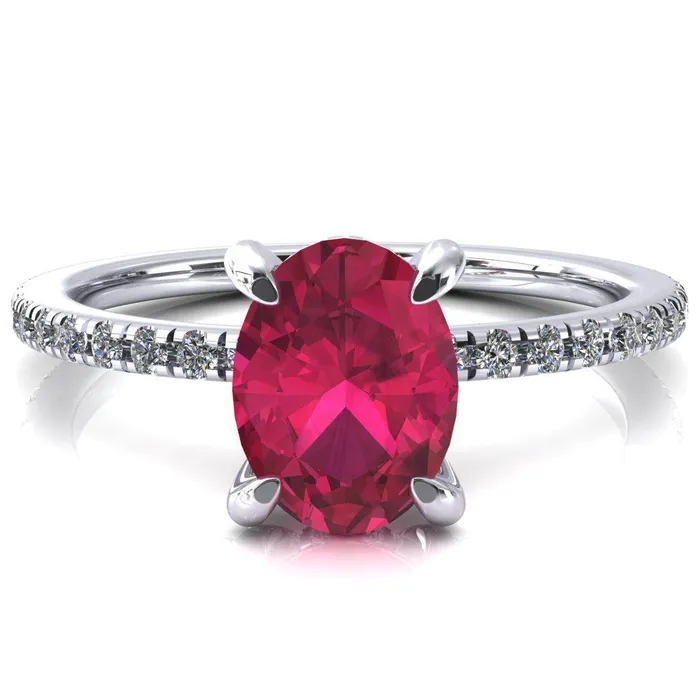Fire Brilliance Rings Ezili Oval Ruby 4 Claw Prong Micro Pave Diamond Sides Engagement Ring Fire Brilliance Rings Ezili Oval Ruby 4 Claw Prong Micro Pave Diamond Sides Engagement Ring
