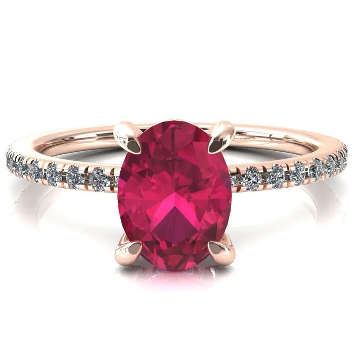 Fire Brilliance Rings Ezili Oval Ruby 4 Claw Prong Micro Pave Diamond Sides Engagement Ring