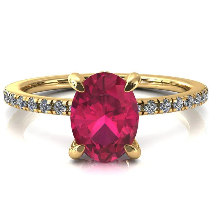 Fire Brilliance Rings Ezili Oval Ruby 4 Claw Prong Micro Pave Diamond Sides Engagement Ring