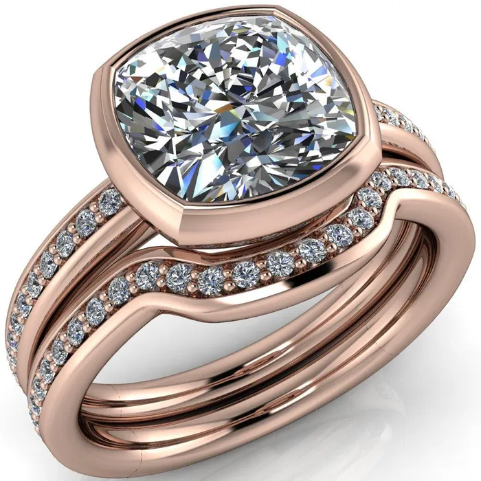 Fire Brilliance Rings Primrose Cushion Center Stone Full Bezel Diamond Channel Ring Fire Brilliance Rings Primrose Cushion Center Stone Full Bezel Diamond Channel Ring