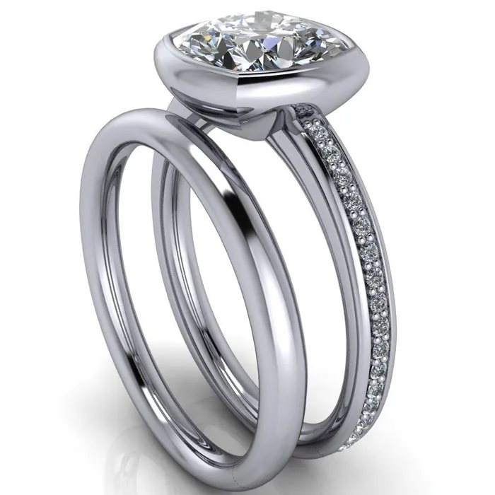 Fire Brilliance Rings Primrose Cushion Center Stone Full Bezel Diamond Channel Ring