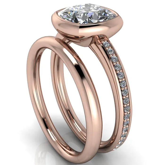 Fire Brilliance Rings Primrose Cushion Center Stone Full Bezel Diamond Channel Ring