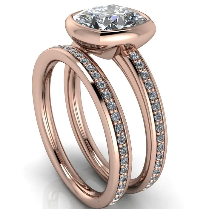 Fire Brilliance Rings Primrose Cushion Center Stone Full Bezel Diamond Channel Ring