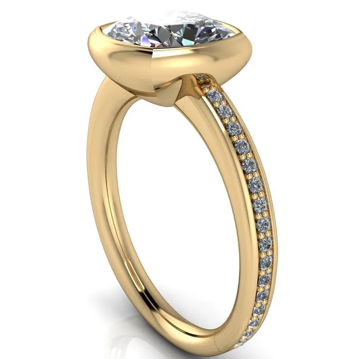Fire Brilliance Rings Primrose Cushion Center Stone Full Bezel Diamond Channel Ring