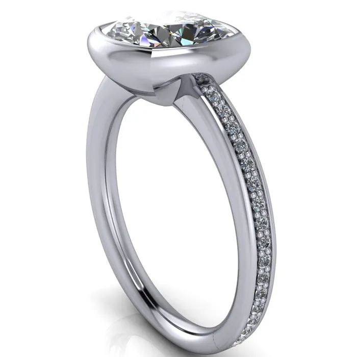 Fire Brilliance Rings Primrose Cushion Center Stone Full Bezel Diamond Channel Ring