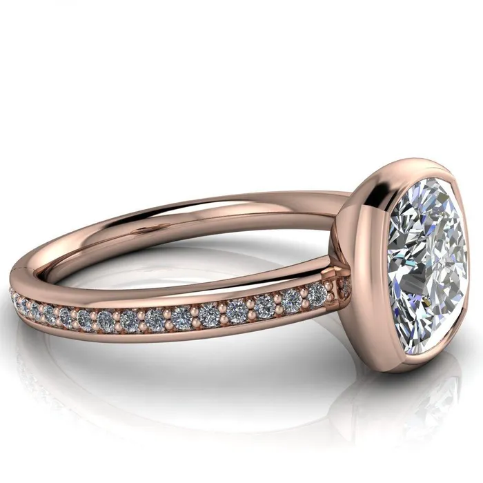 Fire Brilliance Rings Primrose Cushion Center Stone Full Bezel Diamond Channel Ring