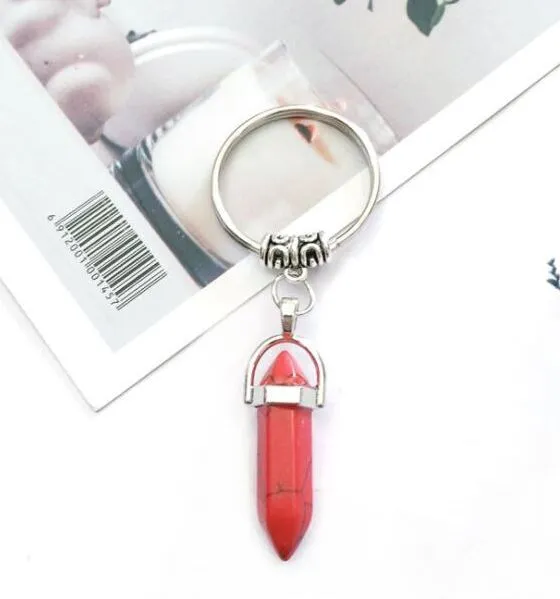K129 Silver Red Crackle Natural Stone Keychain alice Earrings