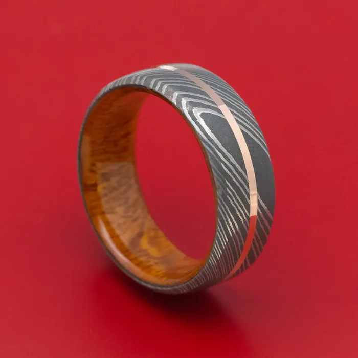 Lashbrook Rings Damascus Steel Ring with Gold Inlay and Wood Sleeve