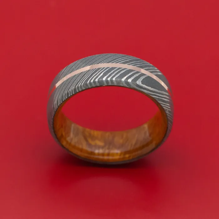 Lashbrook Rings Damascus Steel Ring with Gold Inlay and Wood Sleeve Lashbrook Rings Damascus Steel Ring with Gold Inlay and Wood Sleeve