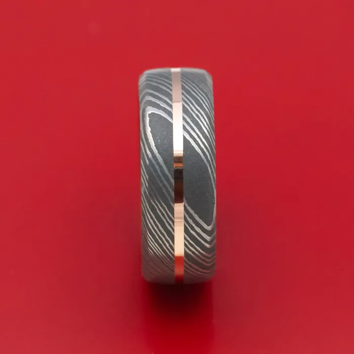 Lashbrook Rings Damascus Steel Ring with Gold Inlay and Wood Sleeve Lashbrook Rings Damascus Steel Ring with Gold Inlay and Wood Sleeve