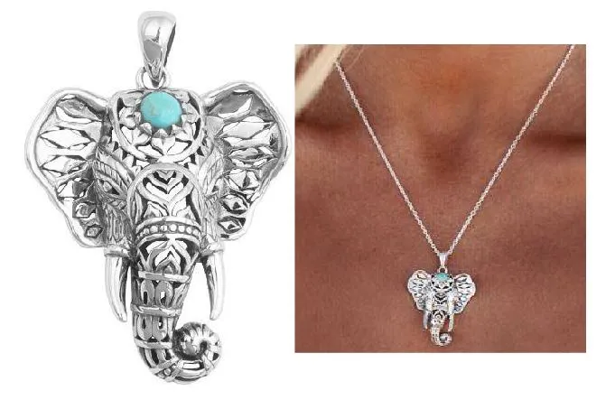 N1149 Silver Turquoise Gem Elephant Necklace with FREE Earrings POLLY Necklaces N1149 Silver Turquoise Gem Elephant Necklace with FREE Earrings POLLY Necklaces