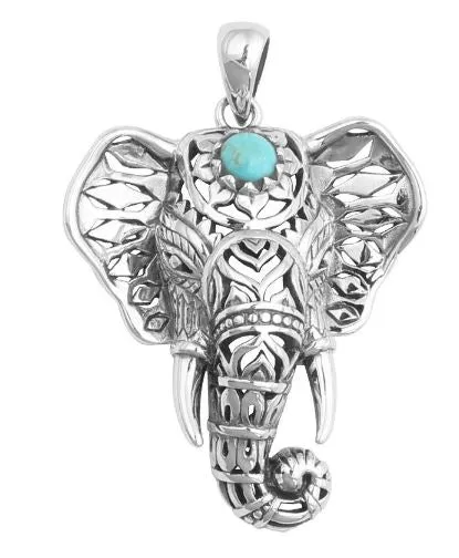 N1149 Silver Turquoise Gem Elephant Necklace with FREE Earrings POLLY Necklaces