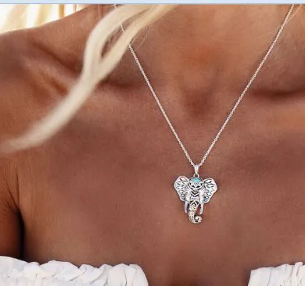 N1149 Silver Turquoise Gem Elephant Necklace with FREE Earrings POLLY Necklaces
