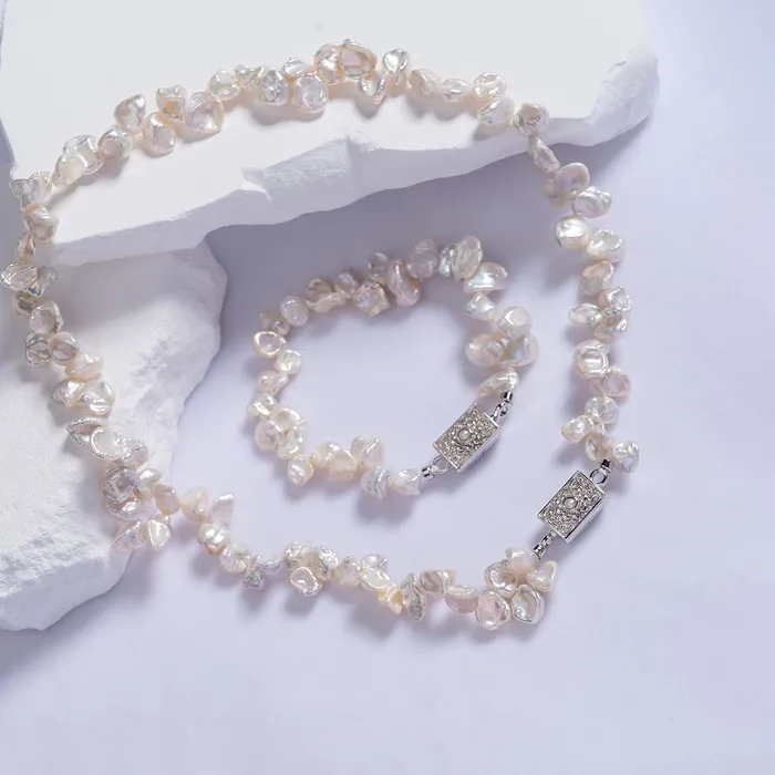 Necklaces Elegant White Keshi Pearl Necklace WN00506 Pearly Lustre