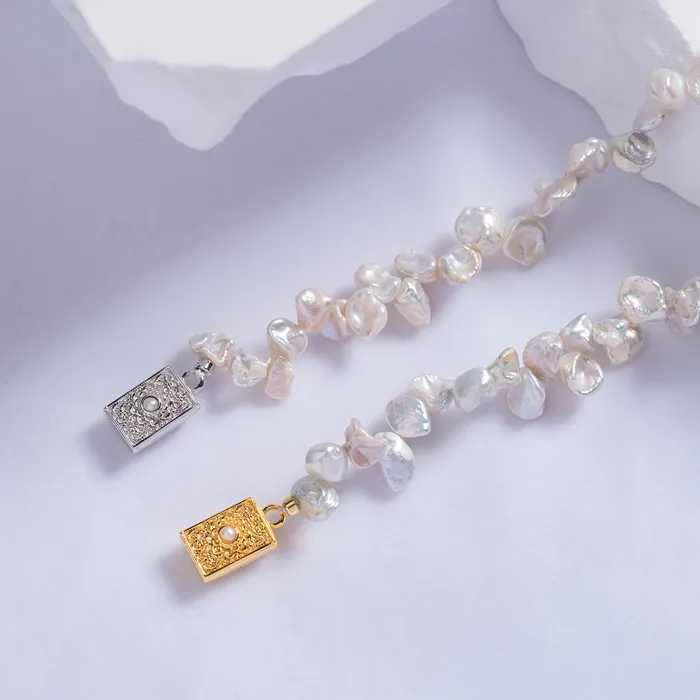 Necklaces Elegant White Keshi Pearl Necklace WN00506 Pearly Lustre