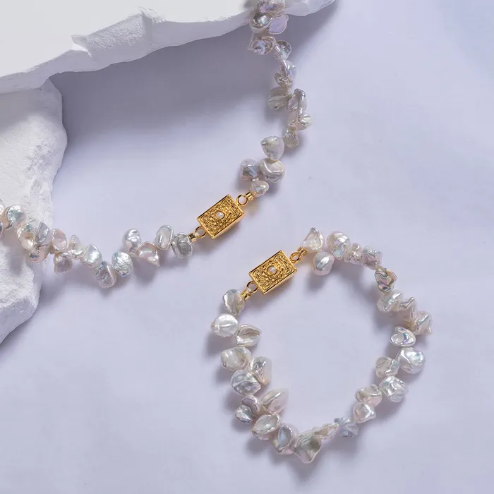 Necklaces Elegant White Keshi Pearl Necklace WN00506 Pearly Lustre