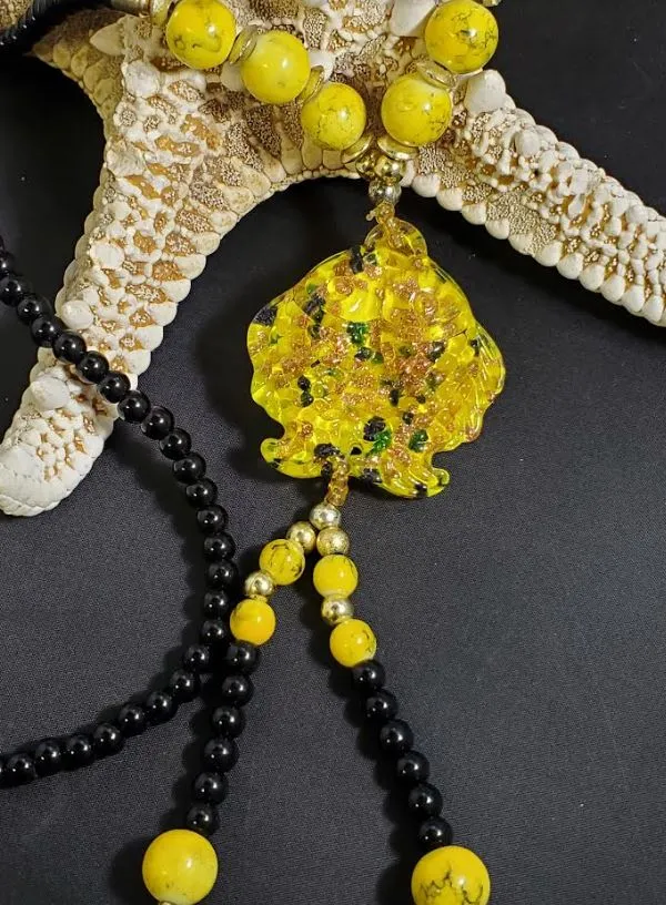 Necklaces polly N708 Yellow Bead Glass Koi Fish Long Necklace With Free Earrings Necklaces polly N708 Yellow Bead Glass Koi Fish Long Necklace With Free Earrings
