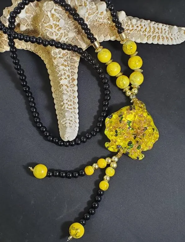 Necklaces polly N708 Yellow Bead Glass Koi Fish Long Necklace With Free Earrings