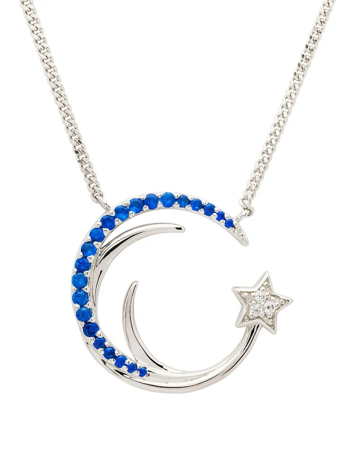 Necklaces Shanore Sterling Silver Moon and Star Pendant with Sapphire Cubic Zirconia Necklaces Shanore Sterling Silver Moon and Star Pendant with Sapphire Cubic Zirconia