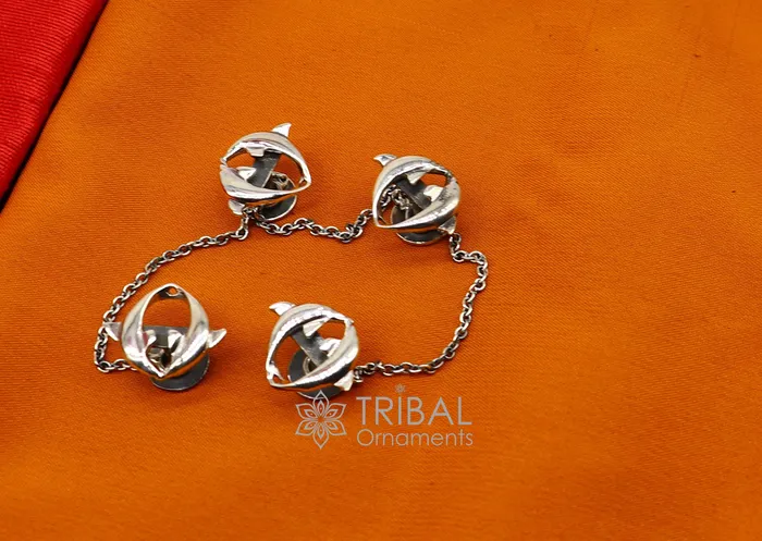 Necklaces TRIBAL ORNAMENTS Dolphin pair design 925 Sterling Silver set of 4 kurta Buttons for Fashion Perfection silver cufflinks cultural trendy jewelry btn44 Necklaces TRIBAL ORNAMENTS Dolphin pair design 925 Sterling Silver set of 4 kurta Buttons for Fashion Perfection silver cufflinks cultural trendy jewelry btn44