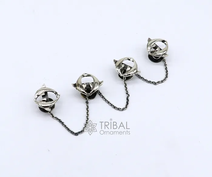 Necklaces TRIBAL ORNAMENTS Dolphin pair design 925 Sterling Silver set of 4 kurta Buttons for Fashion Perfection silver cufflinks cultural trendy jewelry btn44 Necklaces TRIBAL ORNAMENTS Dolphin pair design 925 Sterling Silver set of 4 kurta Buttons for Fashion Perfection silver cufflinks cultural trendy jewelry btn44
