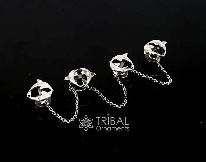 Necklaces TRIBAL ORNAMENTS Dolphin pair design 925 Sterling Silver set of 4 kurta Buttons for Fashion Perfection silver cufflinks cultural trendy jewelry btn44 Necklaces TRIBAL ORNAMENTS Dolphin pair design 925 Sterling Silver set of 4 kurta Buttons for Fashion Perfection silver cufflinks cultural trendy jewelry btn44