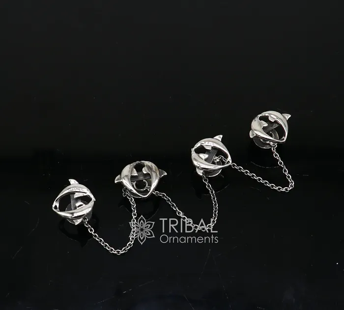 Necklaces TRIBAL ORNAMENTS Dolphin pair design 925 Sterling Silver set of 4 kurta Buttons for Fashion Perfection silver cufflinks cultural trendy jewelry btn44 Necklaces TRIBAL ORNAMENTS Dolphin pair design 925 Sterling Silver set of 4 kurta Buttons for Fashion Perfection silver cufflinks cultural trendy jewelry btn44