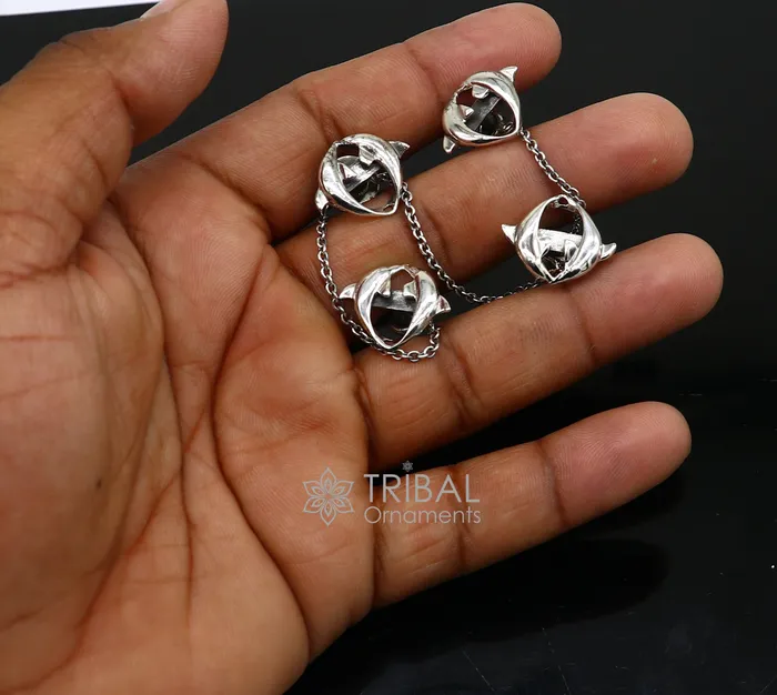 Necklaces TRIBAL ORNAMENTS Dolphin pair design 925 Sterling Silver set of 4 kurta Buttons for Fashion Perfection silver cufflinks cultural trendy jewelry btn44 Necklaces TRIBAL ORNAMENTS Dolphin pair design 925 Sterling Silver set of 4 kurta Buttons for Fashion Perfection silver cufflinks cultural trendy jewelry btn44