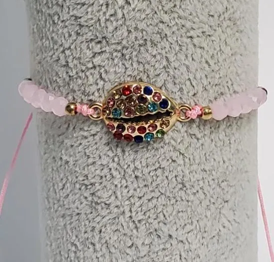 polly Bracelets B936 Light Pink Cord Bead Multi Color Rhinestone Shell Bracelet polly Bracelets B936 Light Pink Cord Bead Multi Color Rhinestone Shell Bracelet