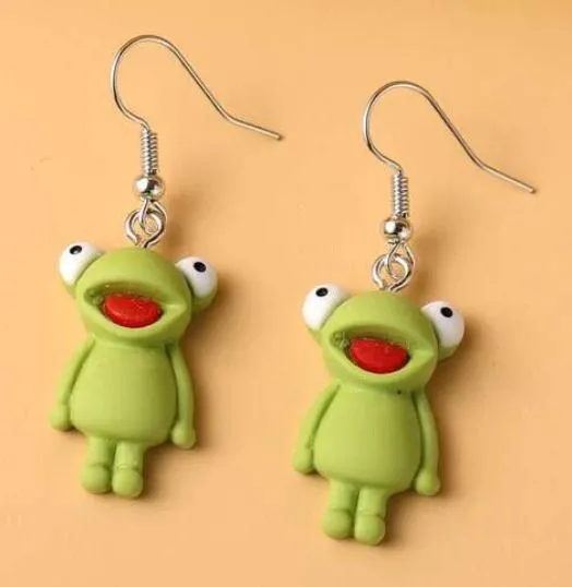 POLLY E360 Green Cartoon Frog Dangle Earrings Earrings