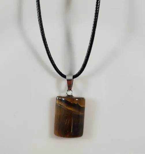 POLLY Necklaces N945 Brown Half Barrel Natural Quartz Stone on Leather Cord Necklace with FREE Earrings