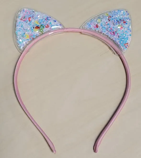 Rings 02 H810 Pink Iridescent Star Confetti Filled Ears Head Band