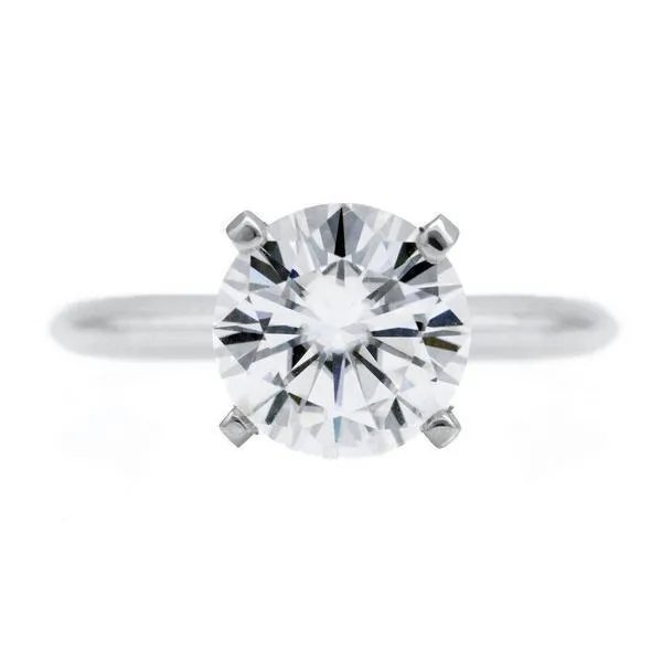 Rings Fire Brilliance FAB Round Moissanite 4 Prong Ring Complete 14K White Gold Solitaire Wedding Set