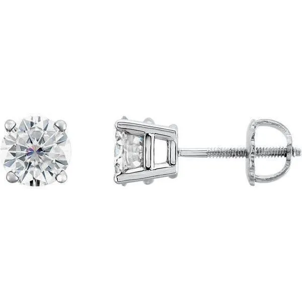 Rings Fire Brilliance FAB Round Moissanite 4 Prong Ring Complete 14K White Gold Solitaire Wedding Set