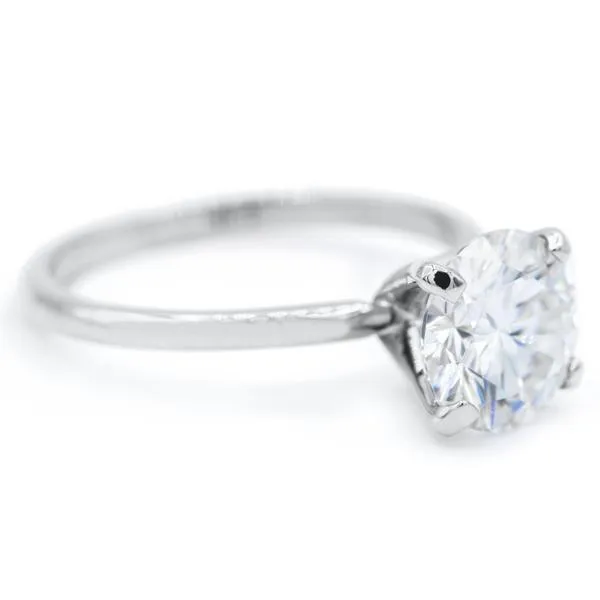 Rings Fire Brilliance FAB Round Moissanite 4 Prong Ring Complete 14K White Gold Solitaire Wedding Set