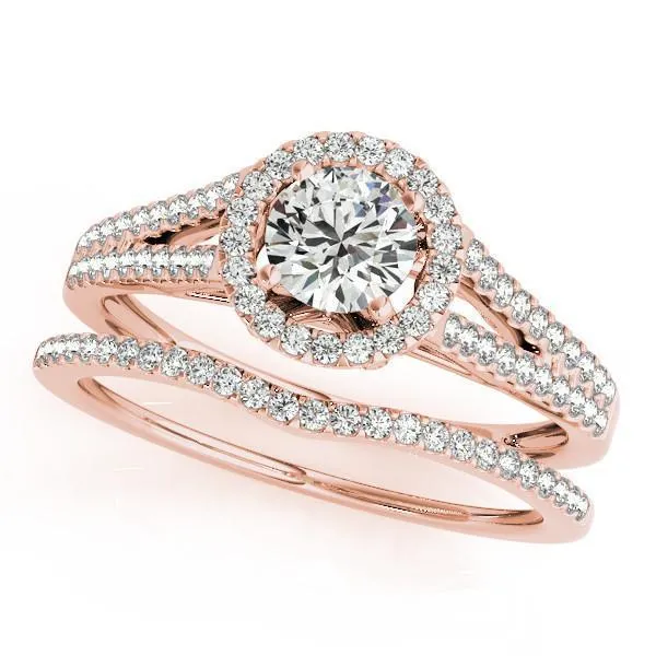Rings Fire Brilliance Selene Round Center Stone Split Shank Diamond Halo Engagement Ring