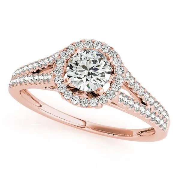 Rings Fire Brilliance Selene Round Center Stone Split Shank Diamond Halo Engagement Ring